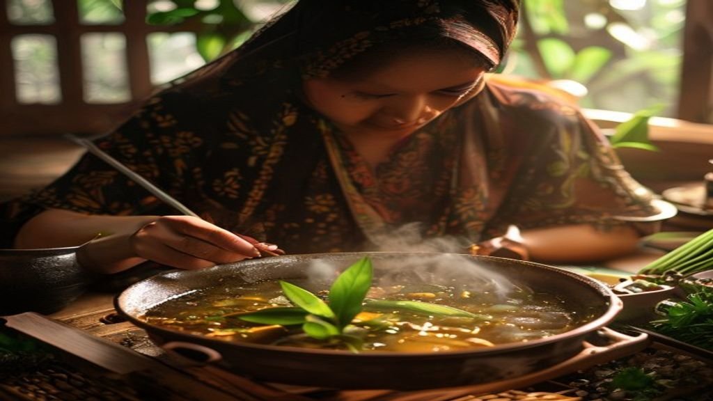 Gambar sup rawon berkuah hitam dengan potongan daging, telur rebus, dan sambal, cocok untuk resep rawon tradisional