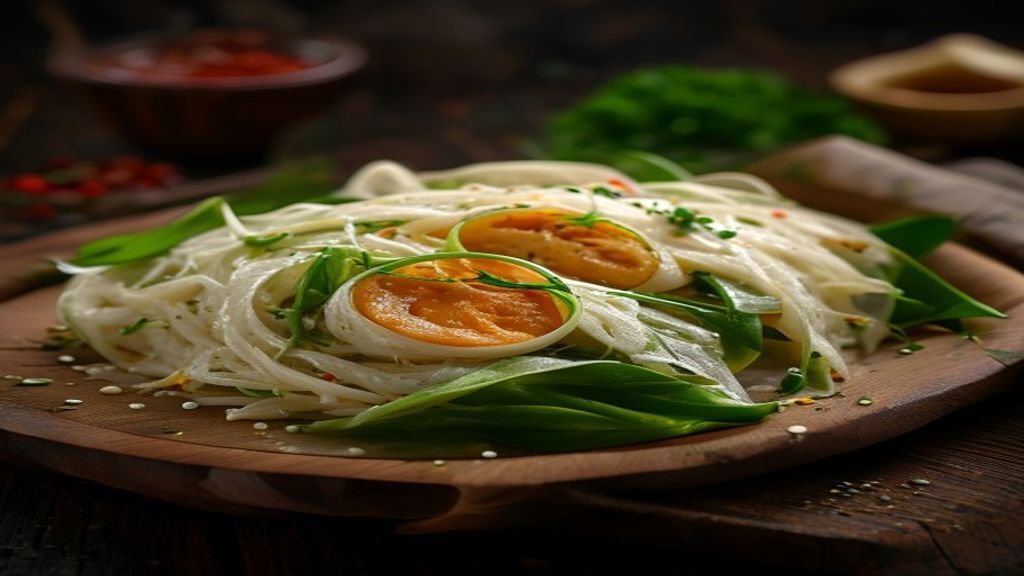 Gambar sayur segar di piring, disajikan dengan kuah santan dan bumbu rempah, cocok untuk resep sayur sehat