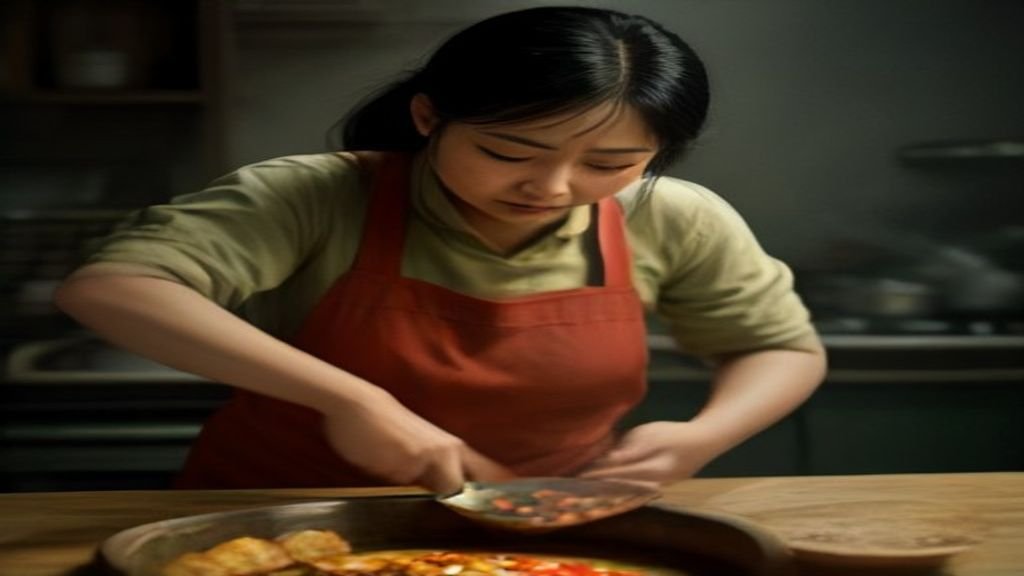 Gambar sepiring gulai ayam berkuah kuning pekat, taburan daun kemangi dan cabai merah, contoh resep gulai tradisional.