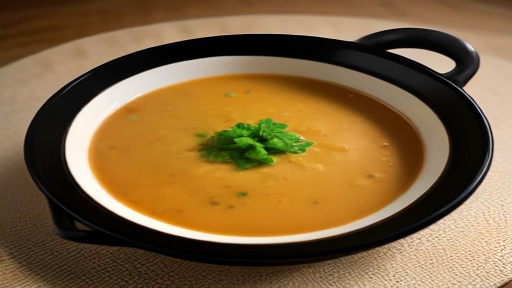 Gambar semangkuk gulai daging berkuah kuning gurih dengan irisan cabai dan daun jeruk